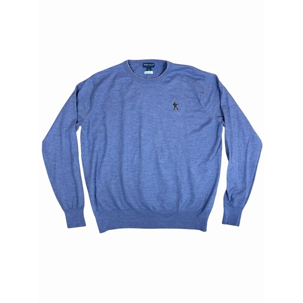 Peter Millar Crown Crafted Men's XL(slim)Blue Merino Wool Golf Sweater Pullover